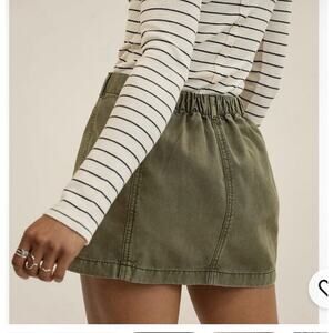 Aerie Mod Mini Skirt Military Green Elastic Waist L Belt Loops Seam Detail NWT